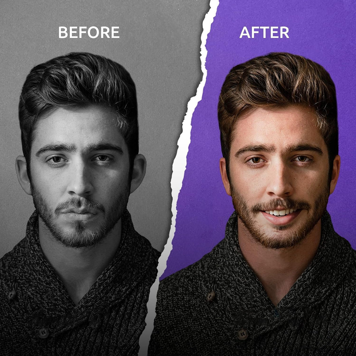 Man with prominent ears before and after using EarFix ear stickers