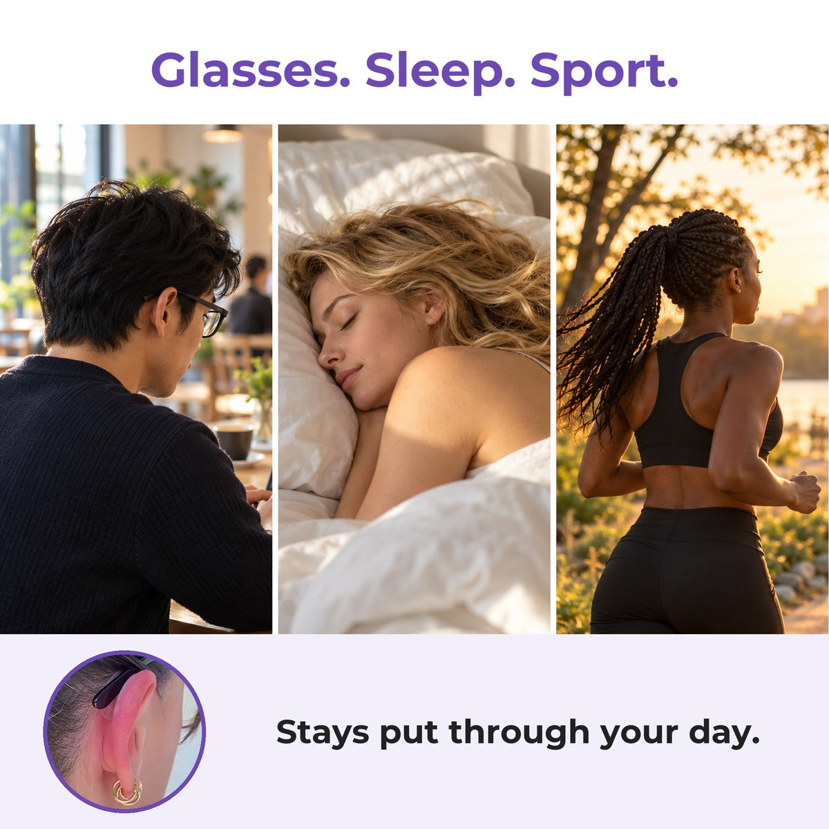 Clear ear sticker worn with glasses, while sleeping and during sport