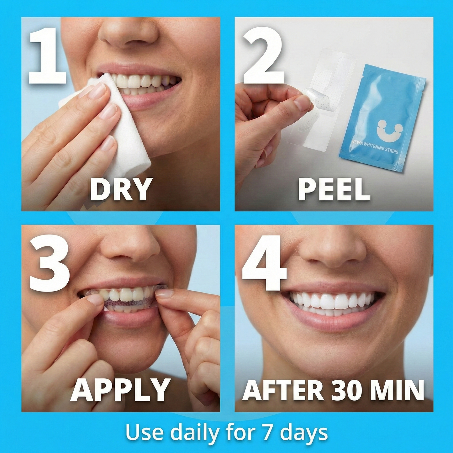 WhiteU Teeth Whitening Strips – 14 Strips – Peroxide-Free, Enamel-Safe, Sensitivity-Free – Advanced Whitening with Pap+ – Professional Dental Care for Whiter Teeth, Tartar Control – Mint Flavored